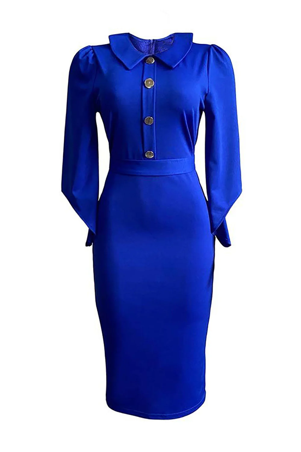 Navy Bodycon 3/4 Rękawy Midi Sukienka Robocza Z Guzikiem - Image 5