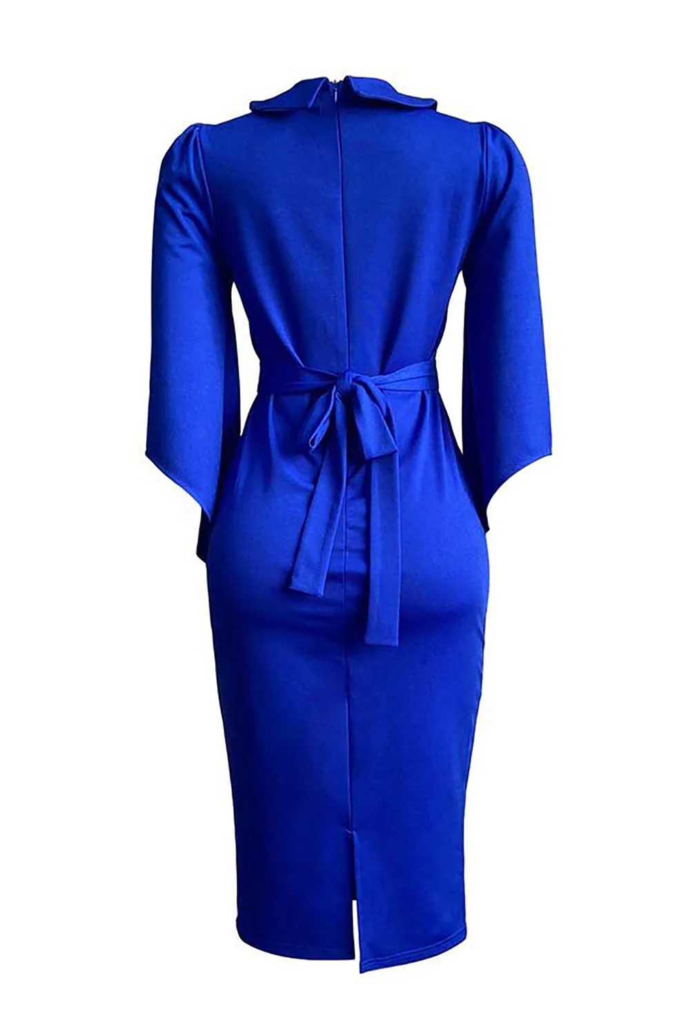 Navy Bodycon 3/4 Rękawy Midi Sukienka Robocza Z Guzikiem - Image 6