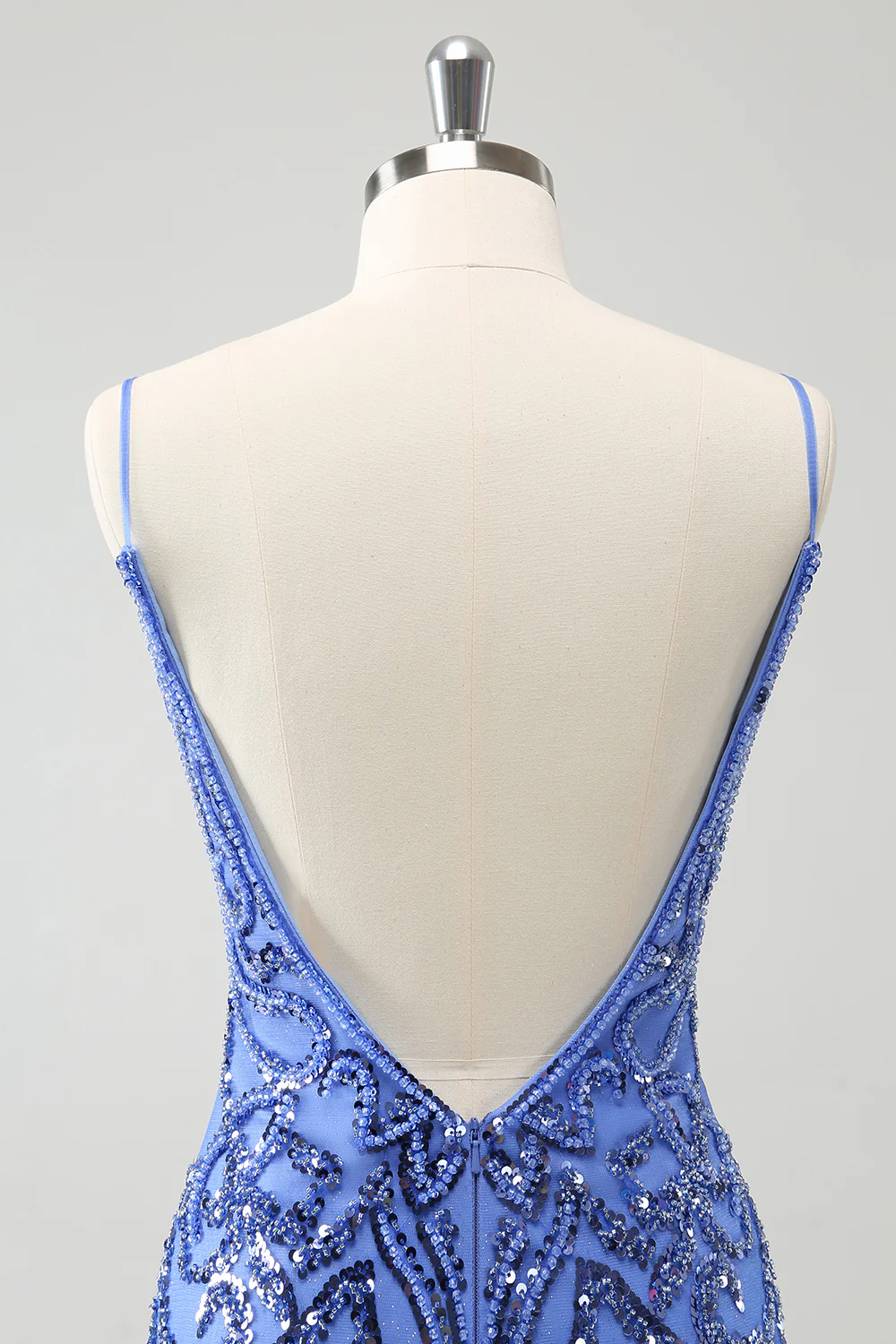 Niebieska Backless Spaghetti Ramiączka Ciasna Sukienka Na Powrót Do Domu Z Cekinami - Image 7