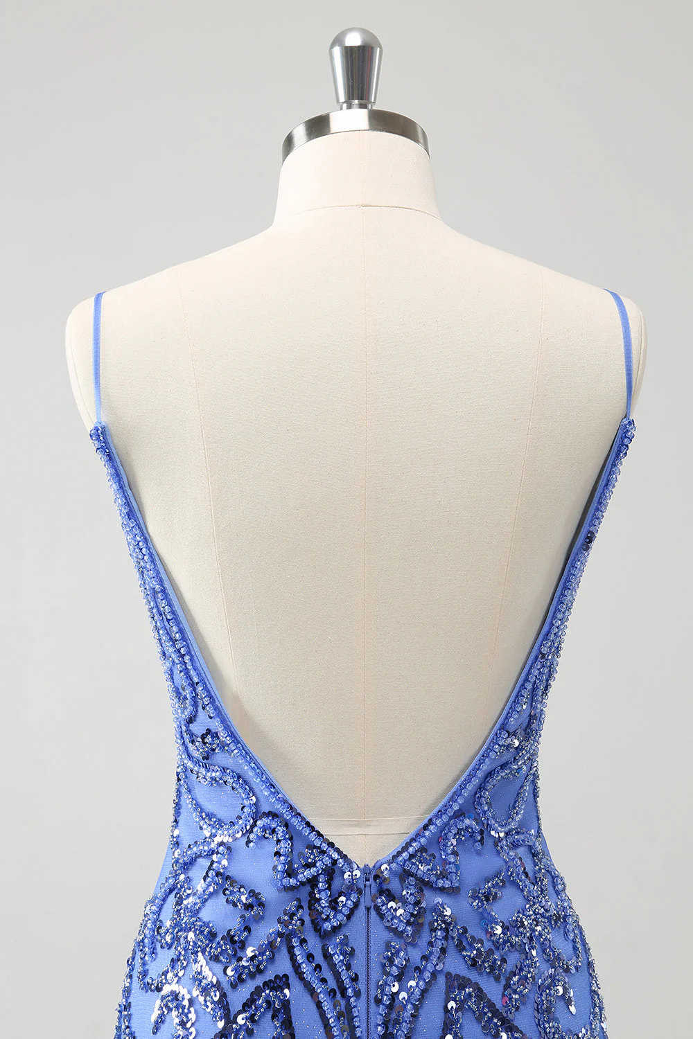 Niebieska Backless Spaghetti Ramiączka Ciasna Sukienka Na Powrót Do Domu Z Cekinami - Image 8