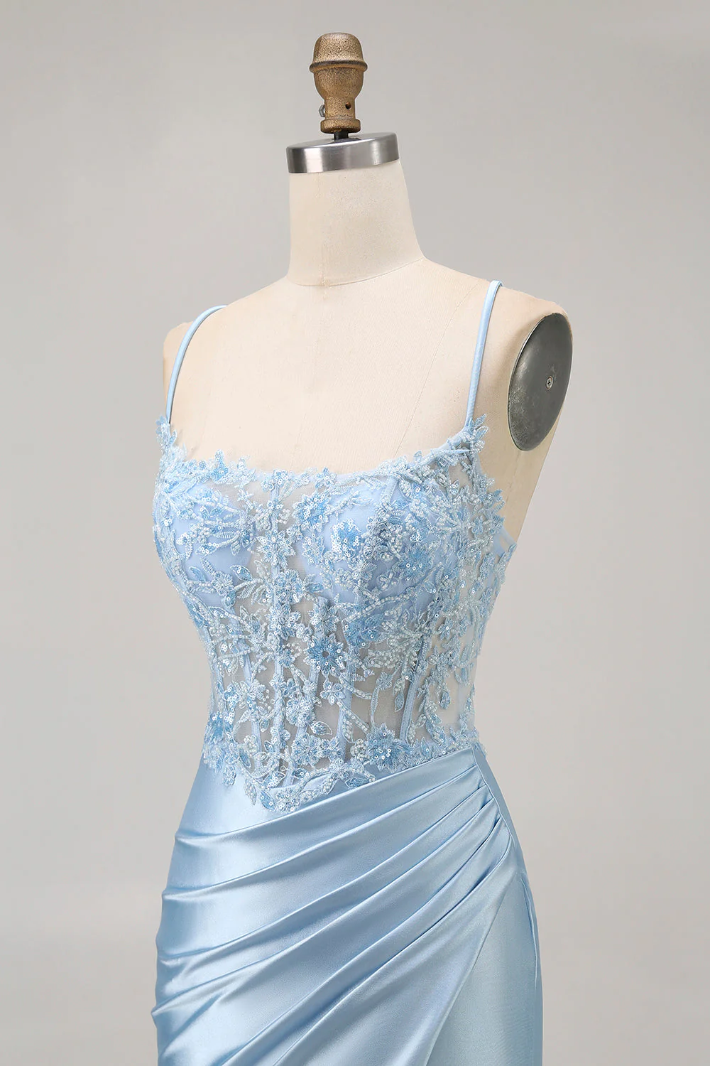Niebieska bodycon cekiny gorset koralikowa sukienka na powrót do domu z aplikacjami - Image 6