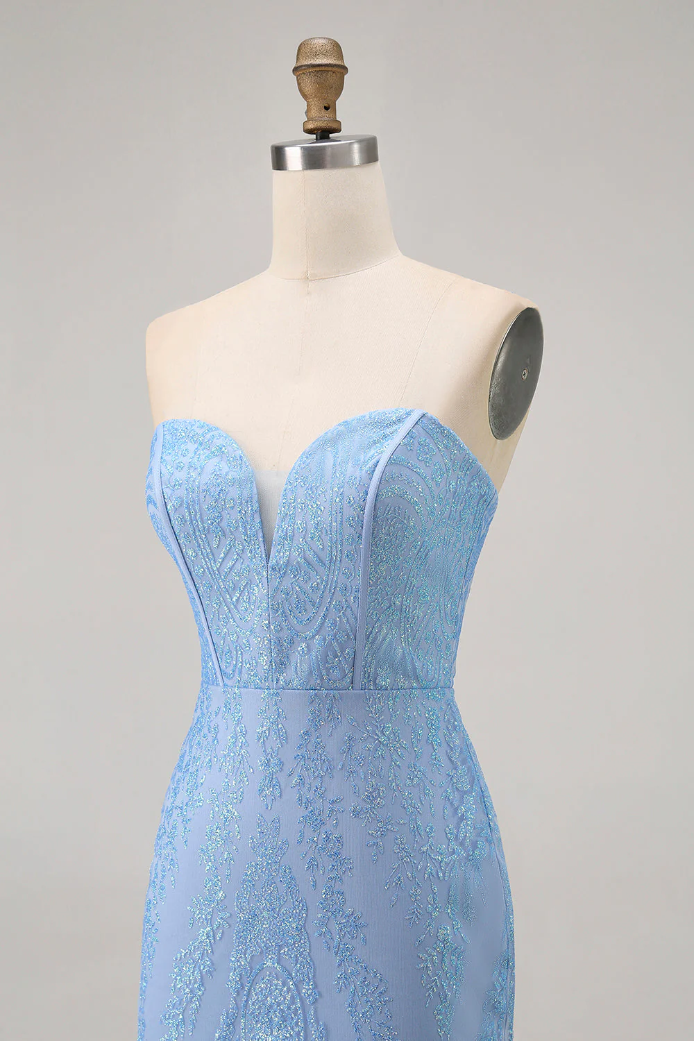 Niebieska krótka sukienka Bodycon bez ramiączek z koralikami - Image 8