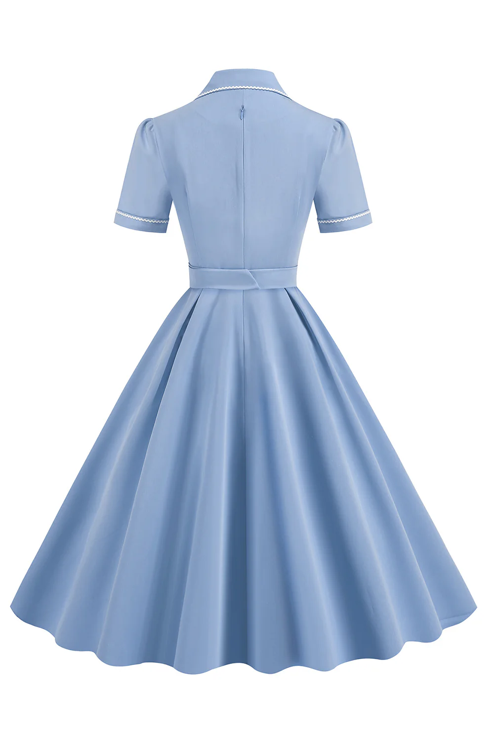 Niebieska Linia A Lapel Vintage 1950 Sukienka Z Guzikami - Image 2