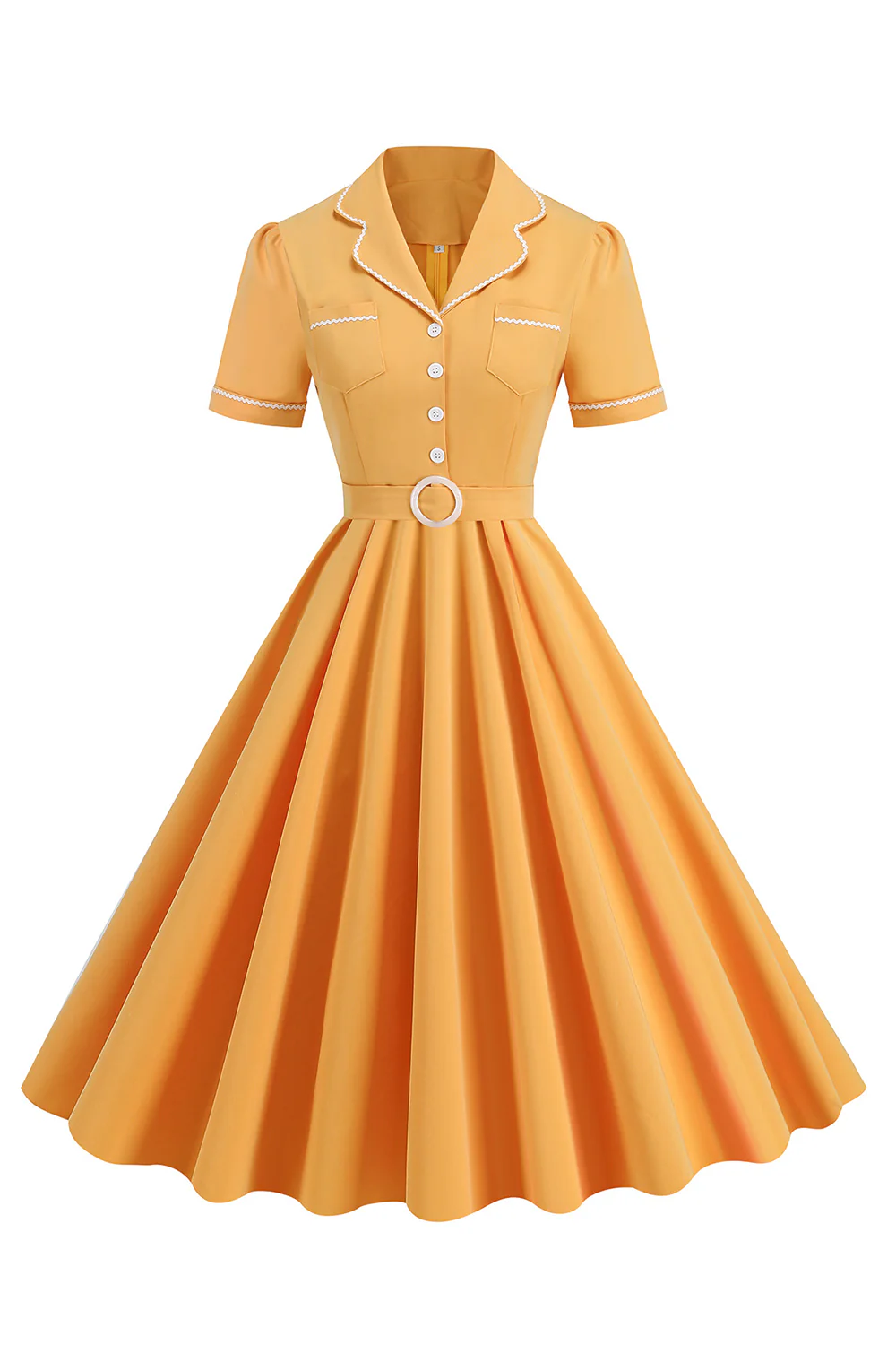 Niebieska Linia A Lapel Vintage 1950 Sukienka Z Guzikami - Image 6