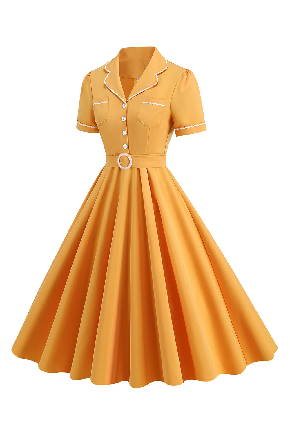 Niebieska Linia A Lapel Vintage 1950 Sukienka Z Guzikami - Image 8