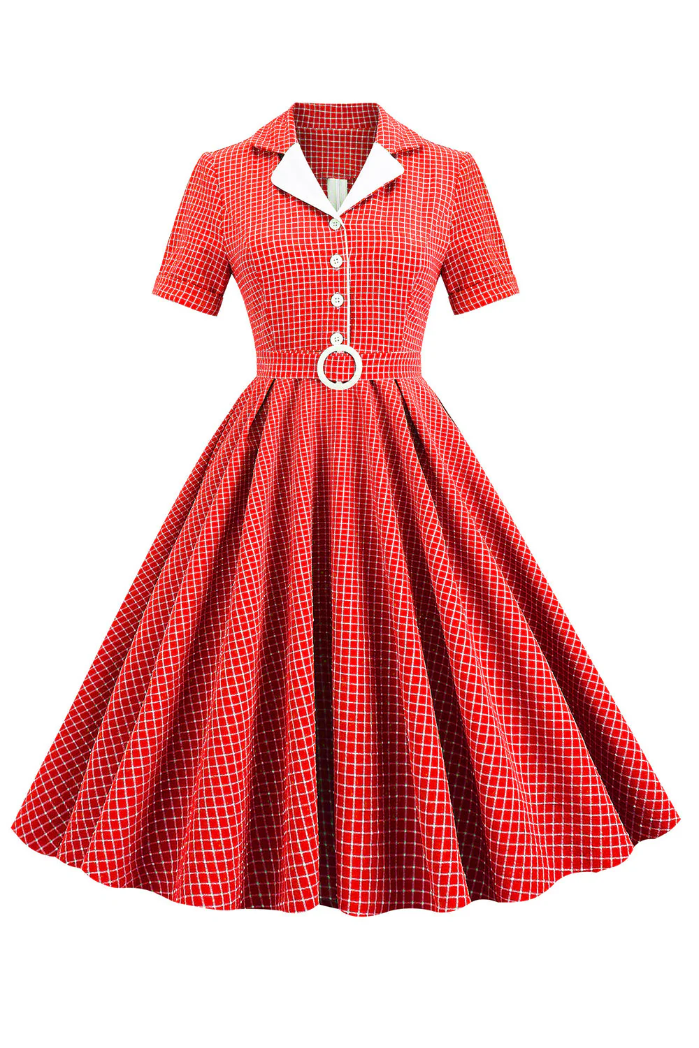 Niebieska Sukienka Lata 50 w Kratkę - Image 7