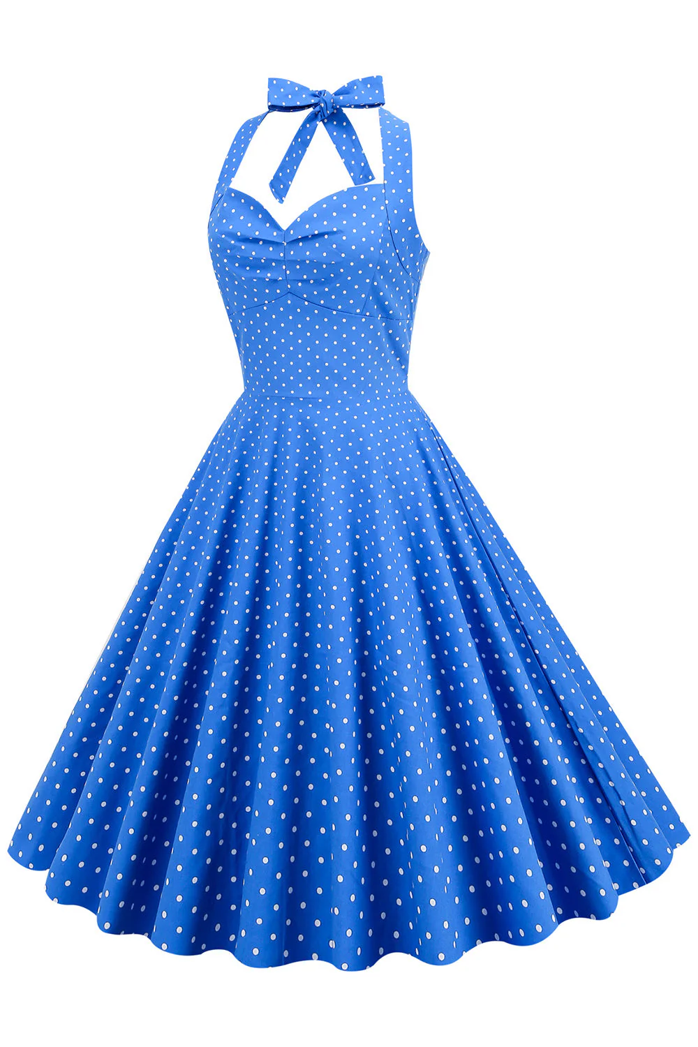 Niebieska Sukienka Pin Up Lata 50 w Groszki - Image 3