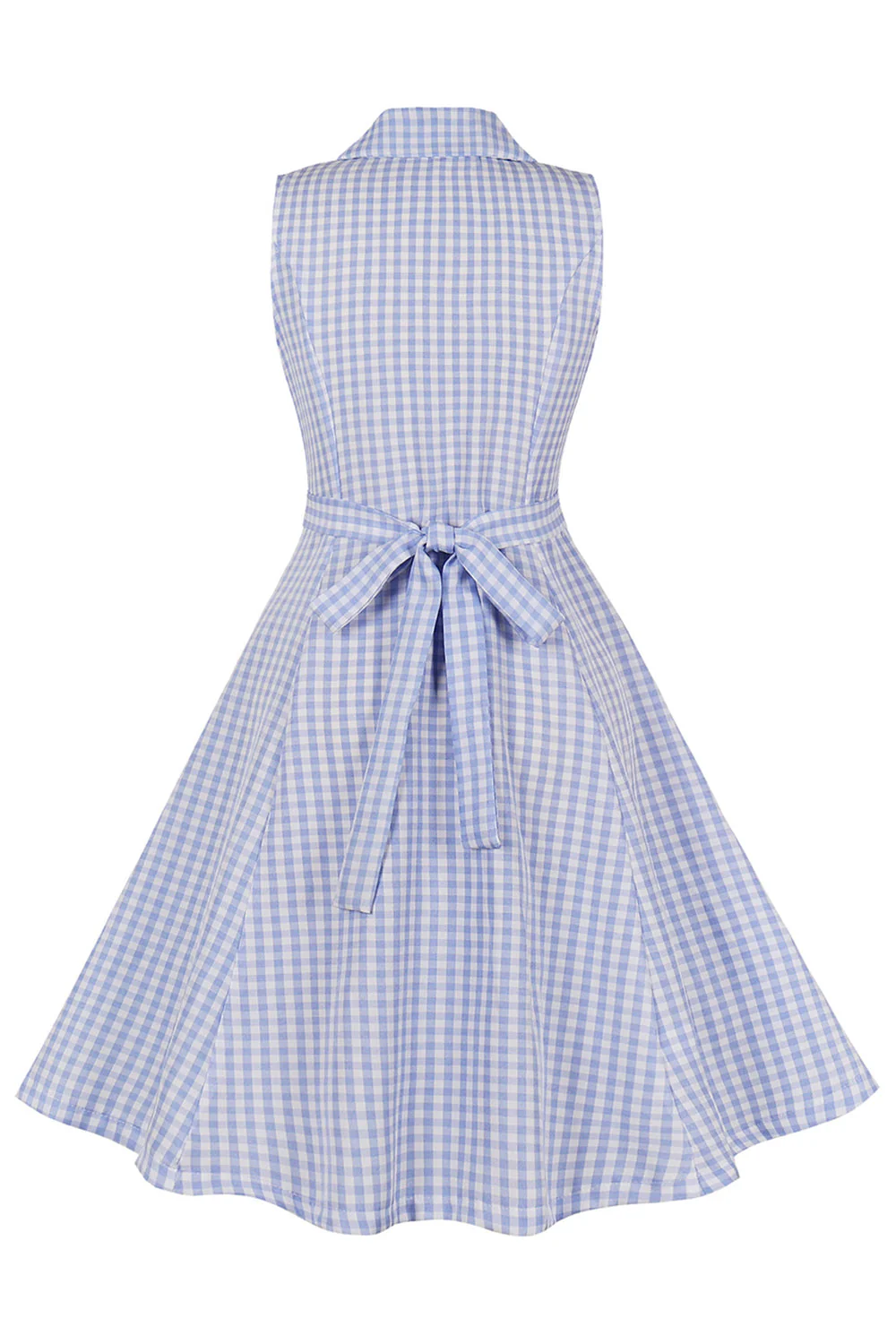 Niebieska sukienka w kratę z klapą w stylu vintage z lat 1950. - Image 2