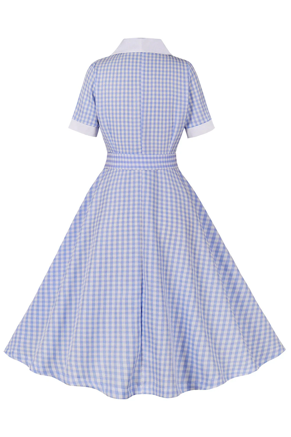 Niebieska sukienka z klapą w kratę w stylu vintage z lat 1950. - Image 2