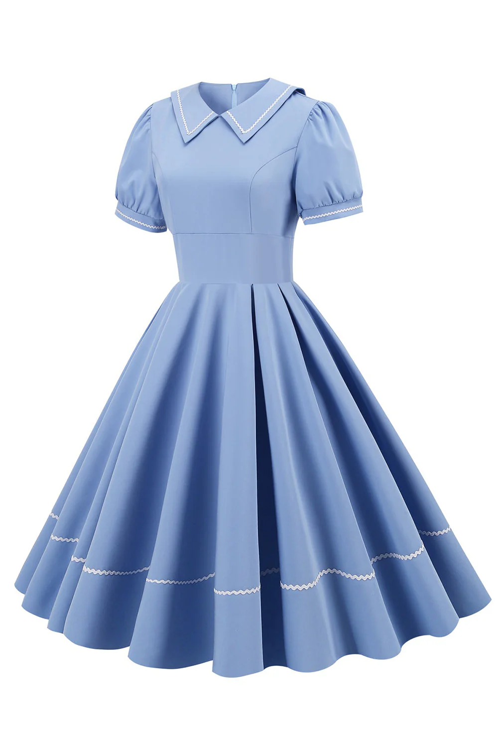 Niebieska Sukienka Z Krótkimi Rękawami W Stylu Retro Z Lat 50 - Image 5