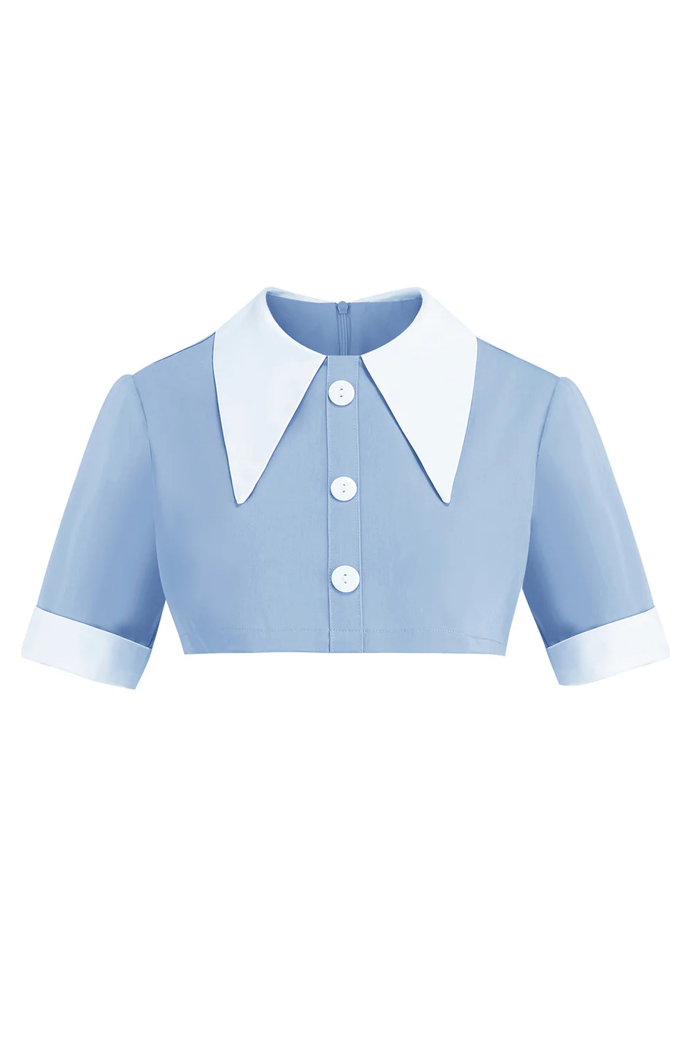 Niebieski kołnierzyk Piotruś Pan Dwuczęściowa sukienka midi vintage 1950 z guzikami - Image 4