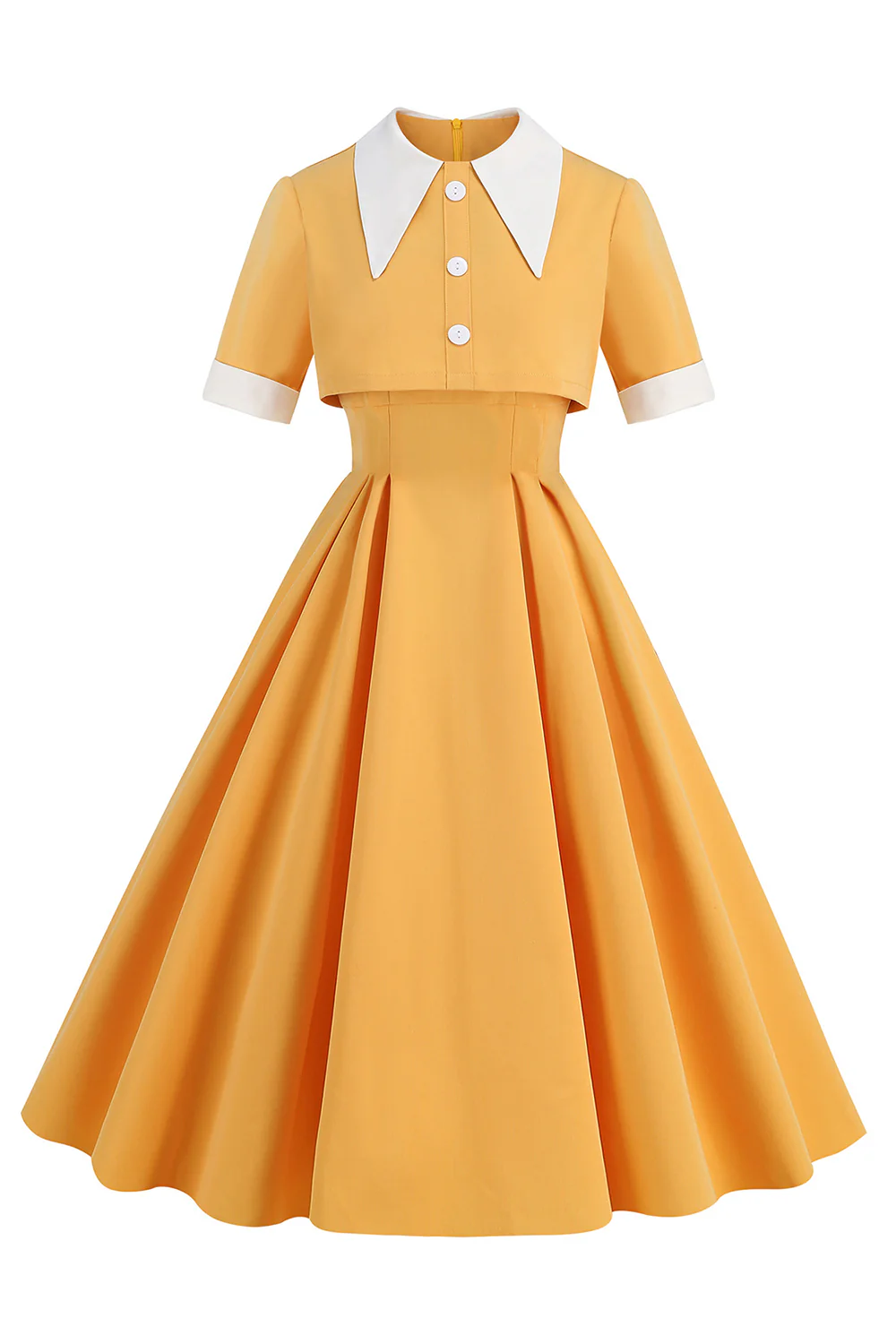 Niebieski kołnierzyk Piotruś Pan Dwuczęściowa sukienka midi vintage 1950 z guzikami - Image 8