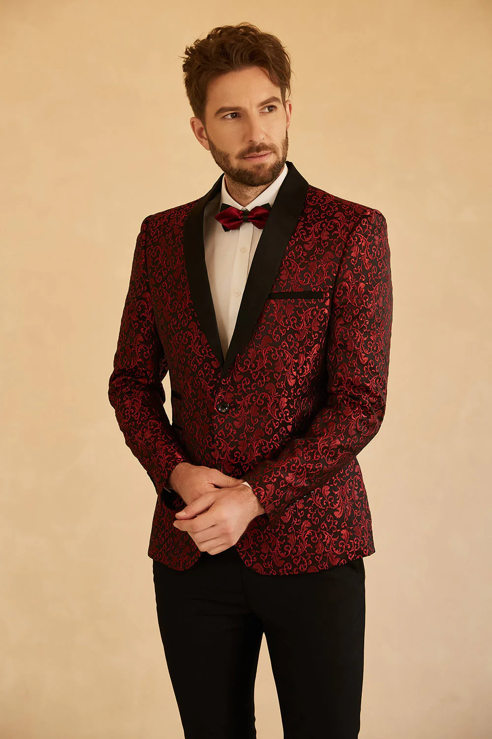 Niebieski Szal Lapel Żakardowy Marynarka Męska Na Studniówkę - Image 9
