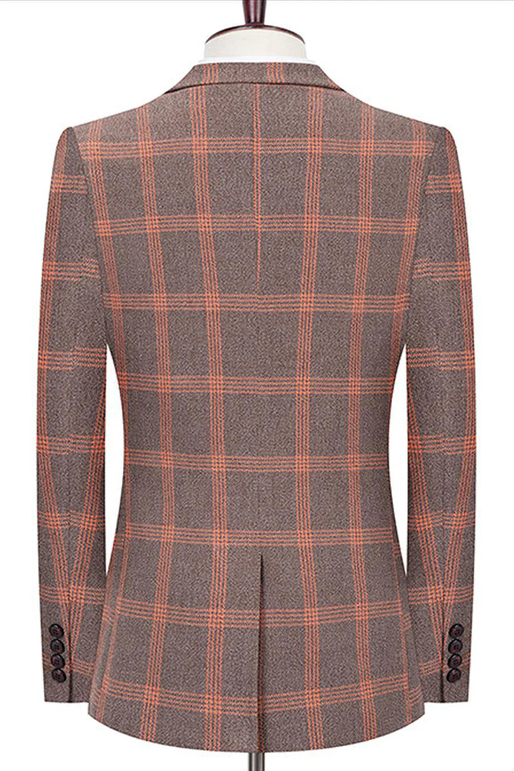 Niebieskie męskie garnitury w kratę z klapami z wycięciem slim fit - Image 4