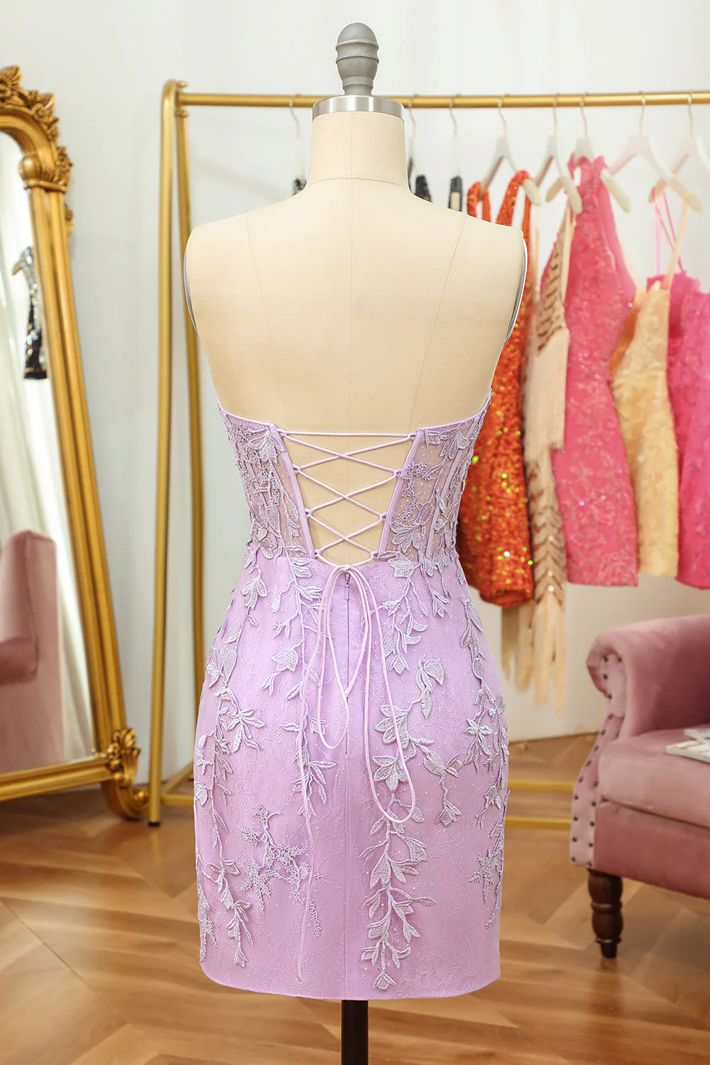 Obcisła sukienka Sweetheart Purple Short Homecoming Dress z aplikacjami - Image 2