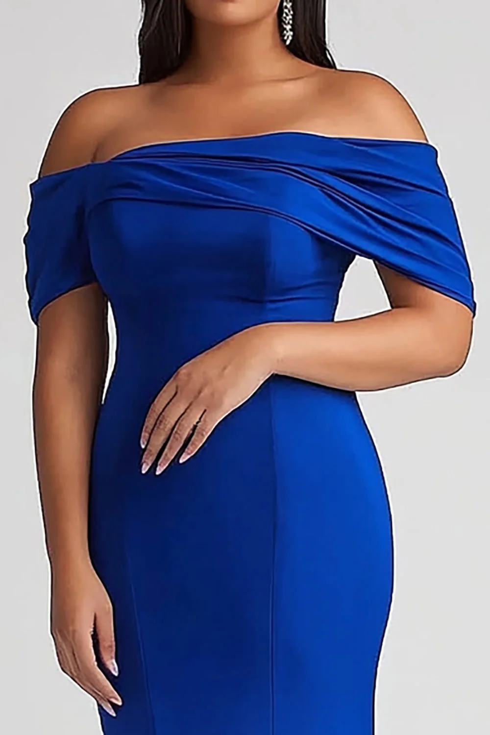 Królewska Niebieska Syrena Satynowe Plus Size Długa Sukienka Na Wesele - Image 2
