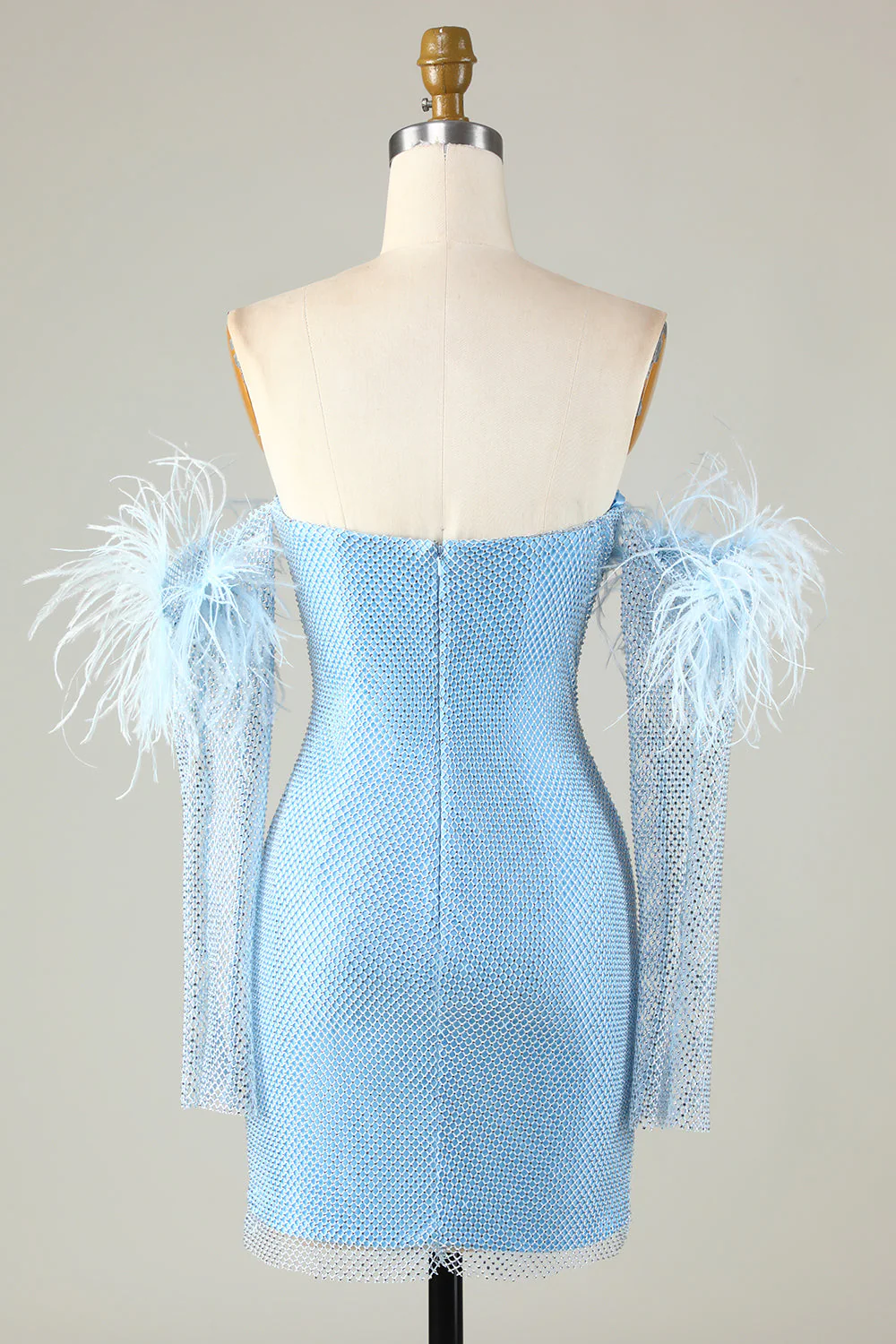 Odpinane rękawy Blue Tight Homecoming Dress z piórami - Image 2