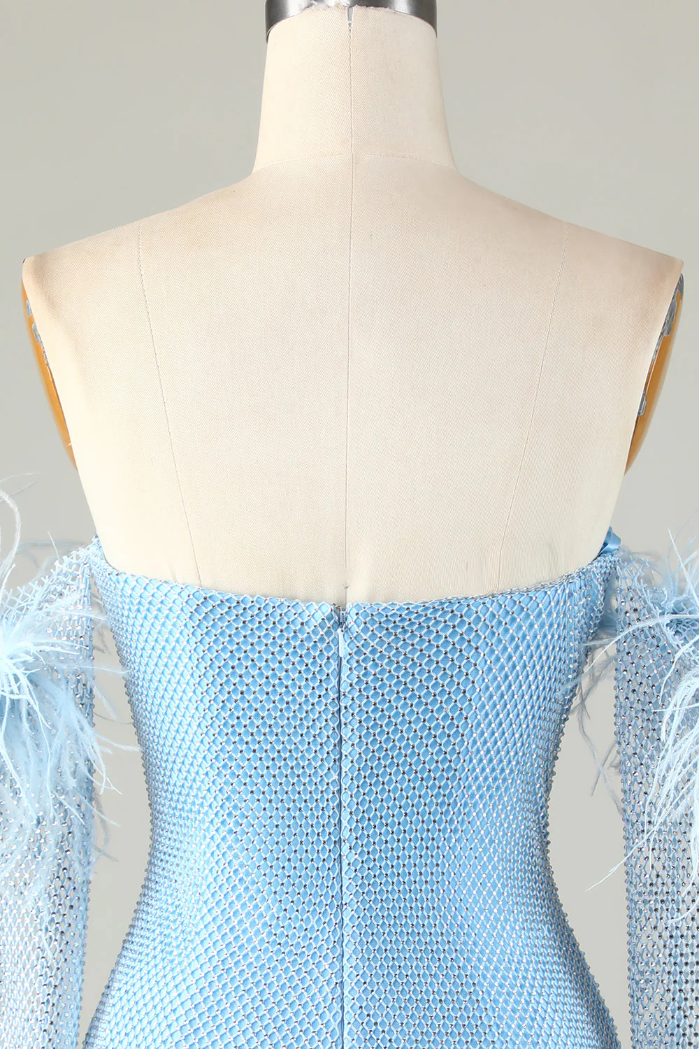 Odpinane rękawy Blue Tight Homecoming Dress z piórami - Image 7