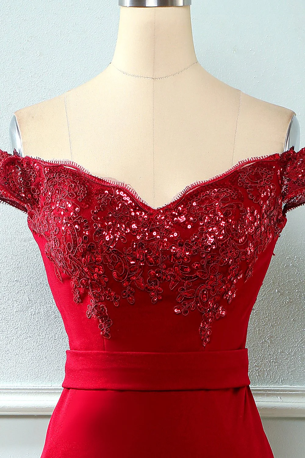 Off Ramię Cekiny Syrenka Prom Dress - Image 3