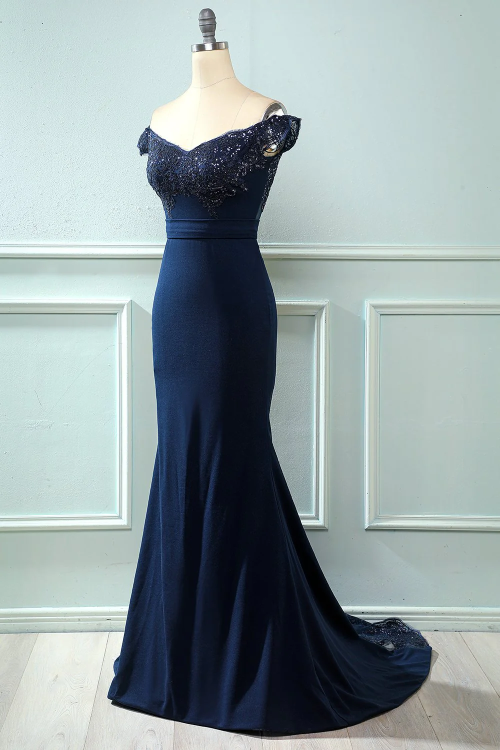 Off Ramię Cekiny Syrenka Prom Dress - Image 6
