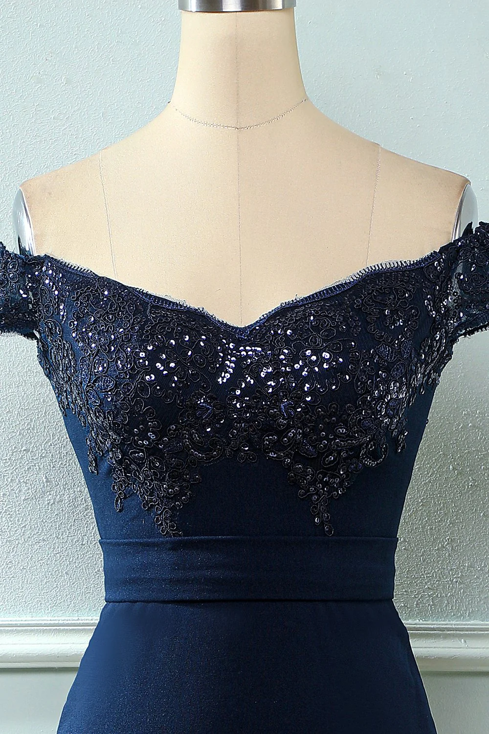 Off Ramię Cekiny Syrenka Prom Dress - Image 7