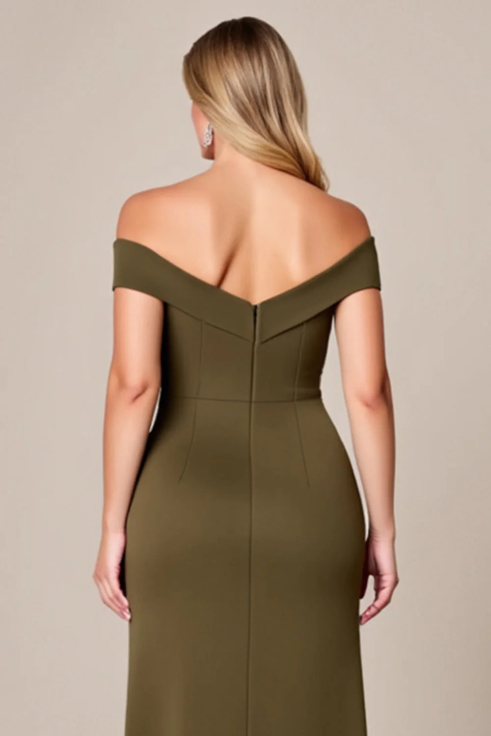 Off The Shoulder Olive Długa Plus Size Sukienka Dla Matki Panny Młodej Z Rozcięciem - Image 4