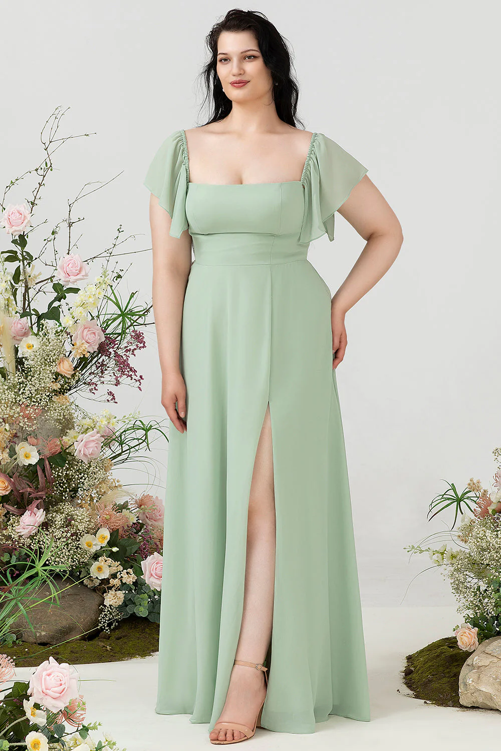 Off the Shoulder Plus size Sukienka dla druhen z rozcięciem - Image 3