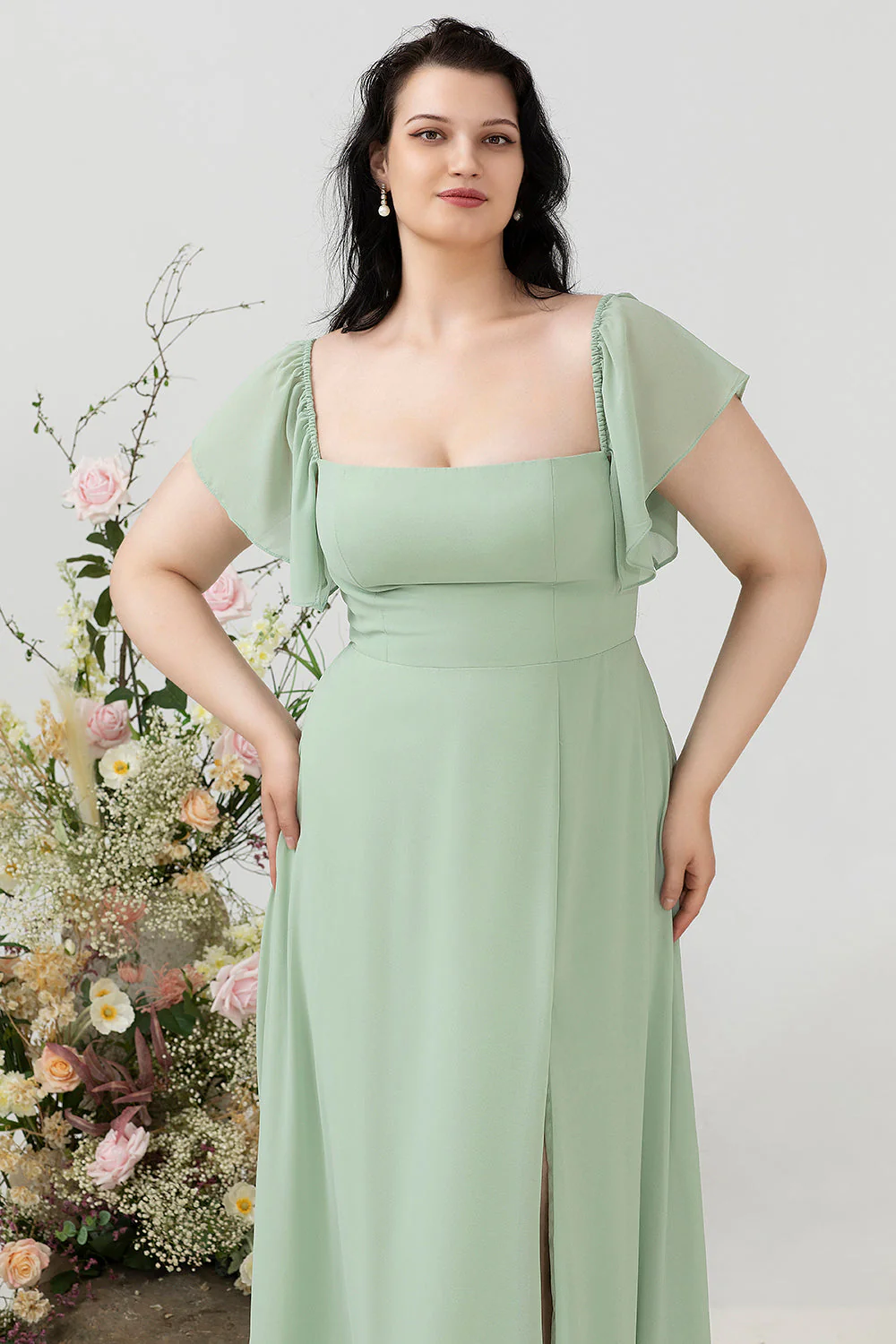 Off the Shoulder Plus size Sukienka dla druhen z rozcięciem - Image 4