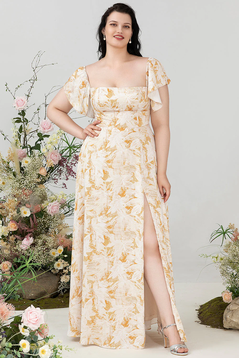 Off the Shoulder Plus size Sukienka dla druhen z rozcięciem - Image 6