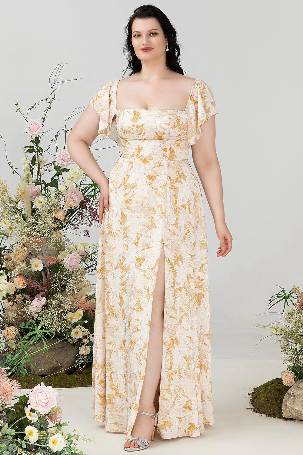 Off the Shoulder Plus size Sukienka dla druhen z rozcięciem - Image 8
