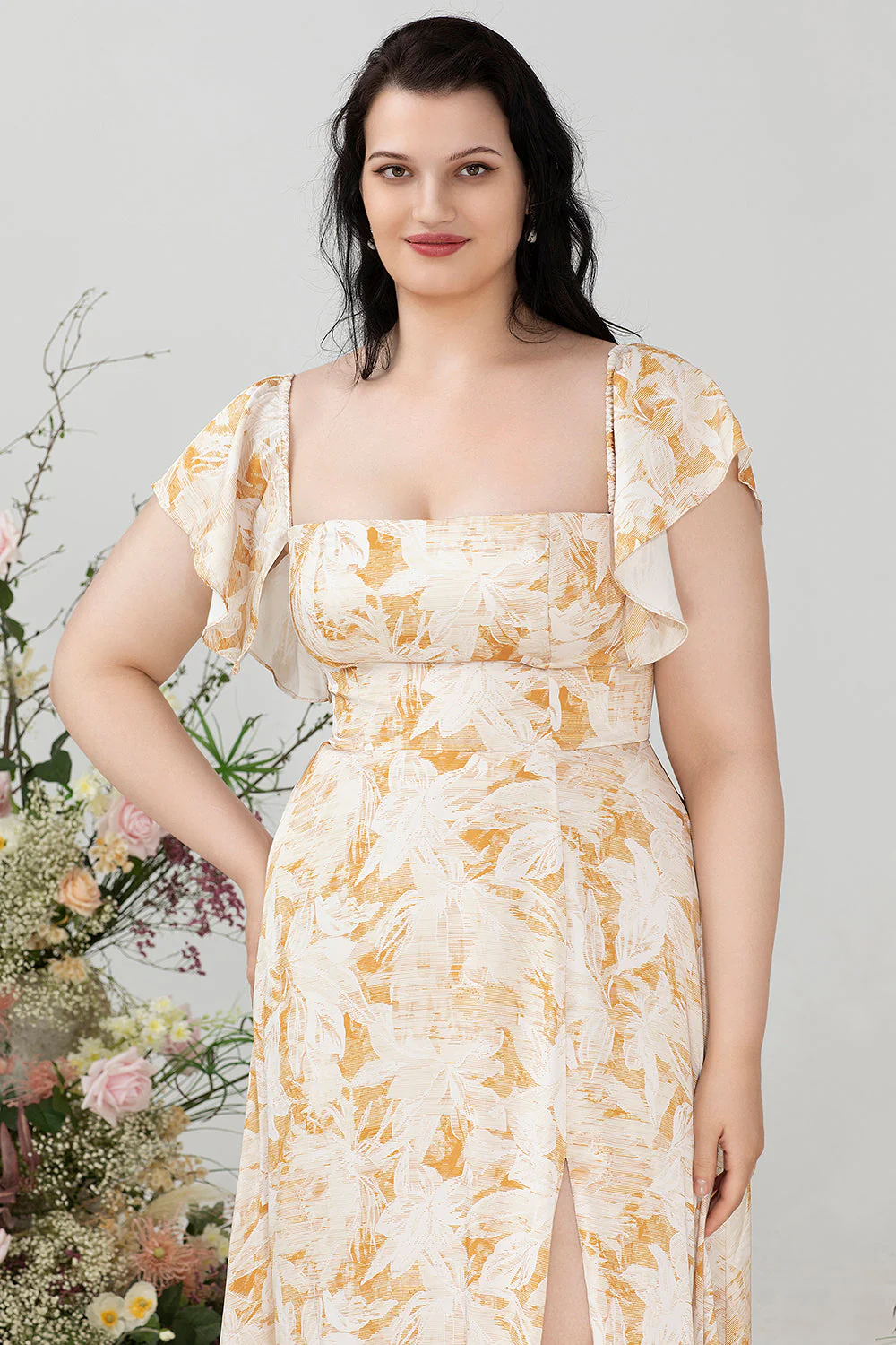 Off the Shoulder Plus size Sukienka dla druhen z rozcięciem - Image 9