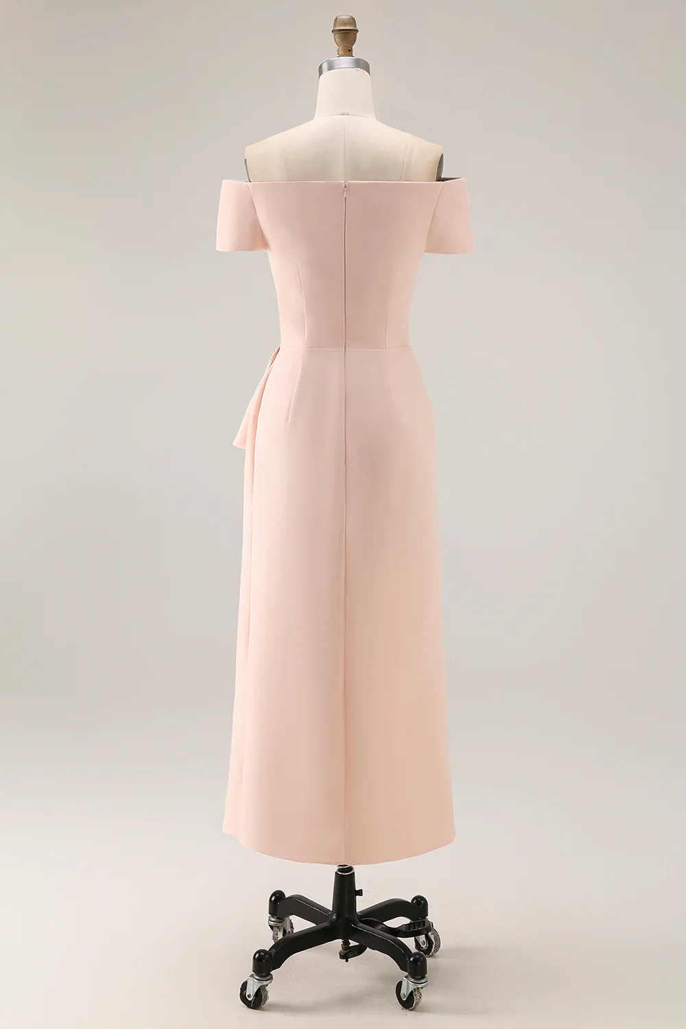 Off the Shoulder Sheath Morelowa Marszczenia Midi Sukienka dla matki panny młodej z rozcięciem - Image 3
