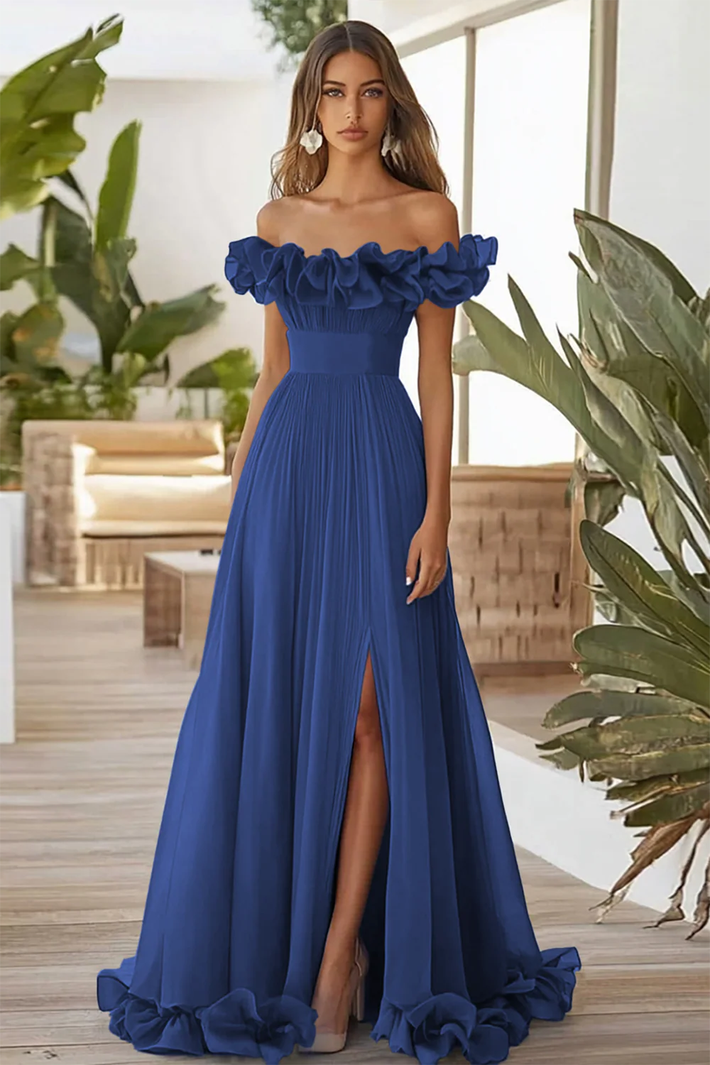 Off The Shoulder Zakurzona Szałwia formalna sukienka A Line z rozcięciem - Image 4