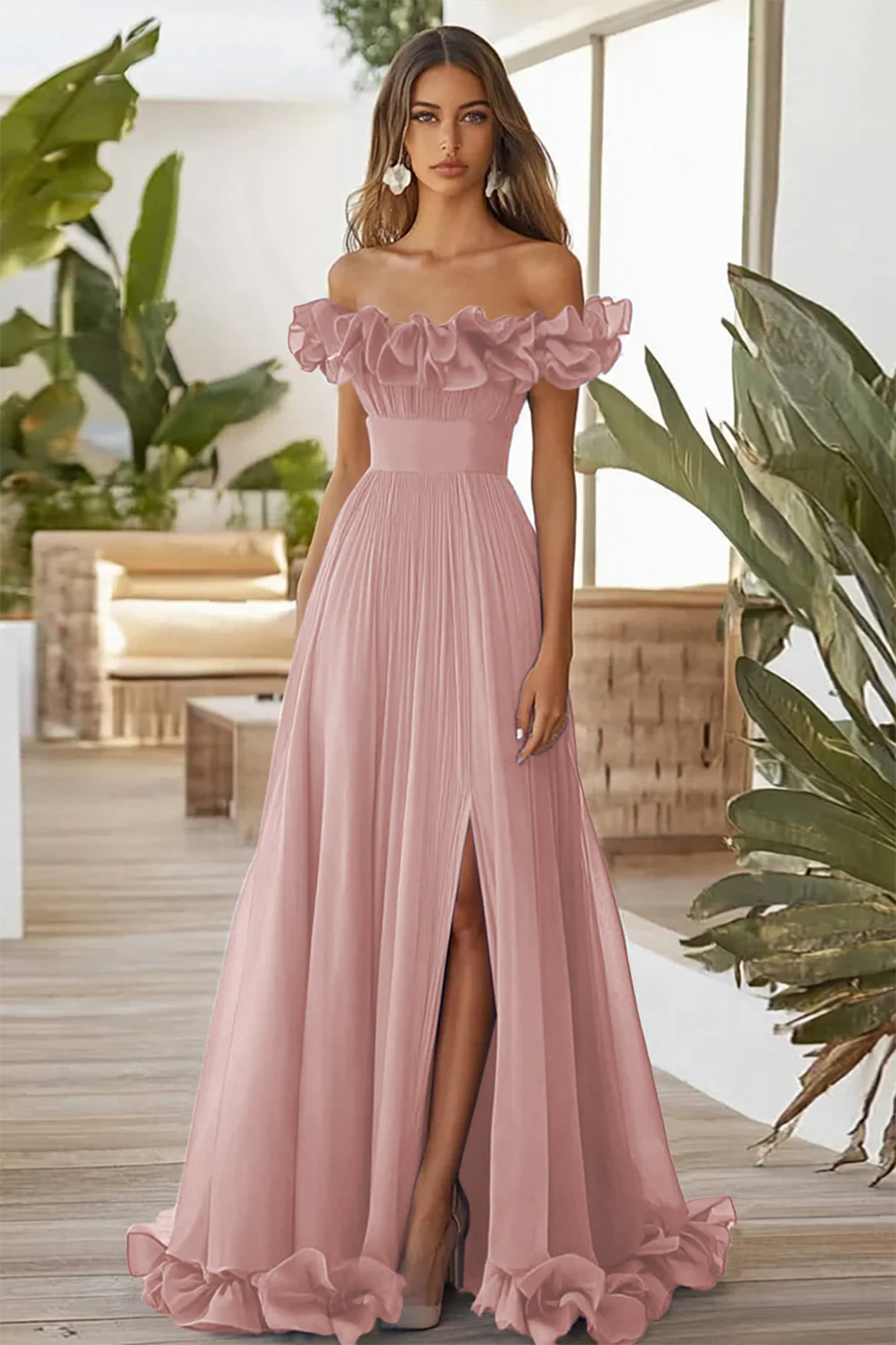 Off The Shoulder Zakurzona Szałwia formalna sukienka A Line z rozcięciem - Image 5