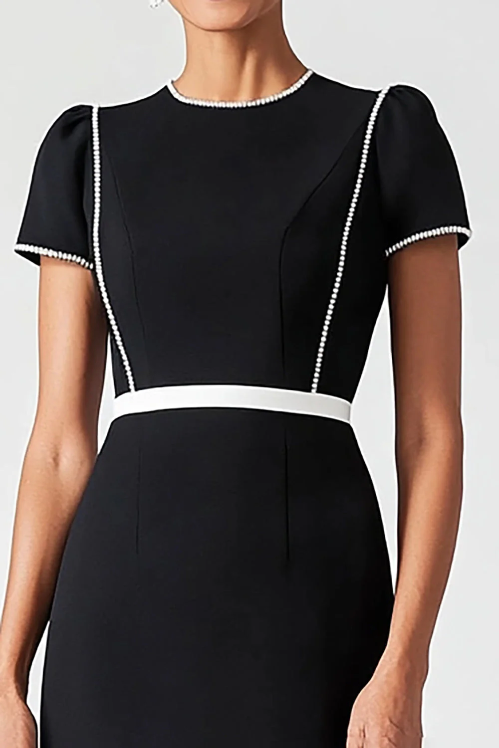 okrągły dekolt z rękawami Pasek Midi Length Mother Dress - Image 2