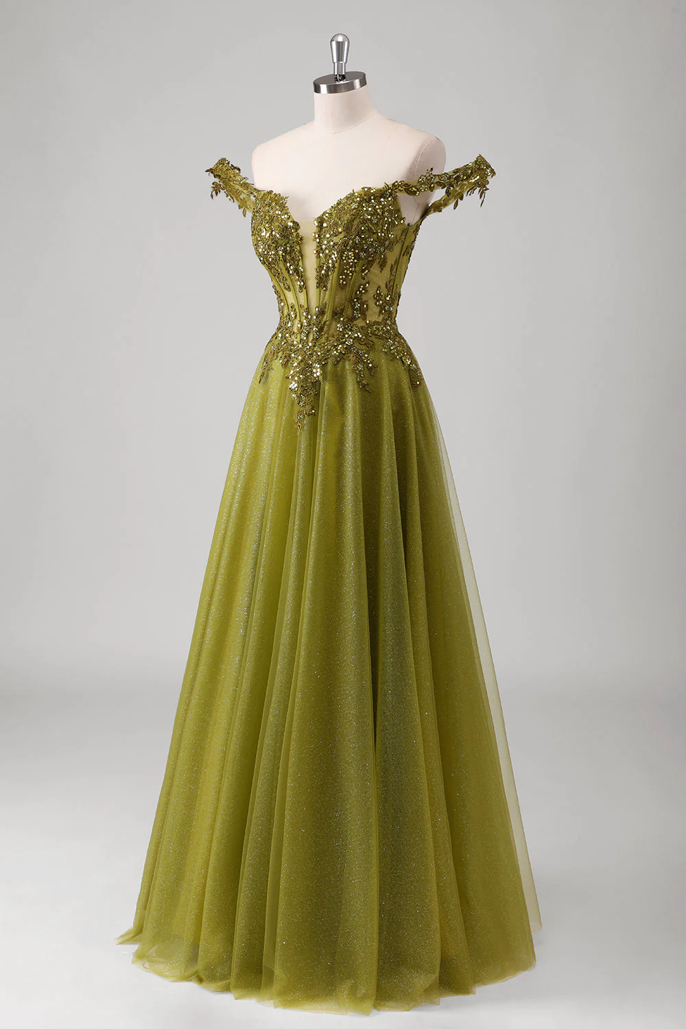 Oliwka Linia Off The Shoulder Gorset Długa Sukienka Na Studniówkę - Image 3