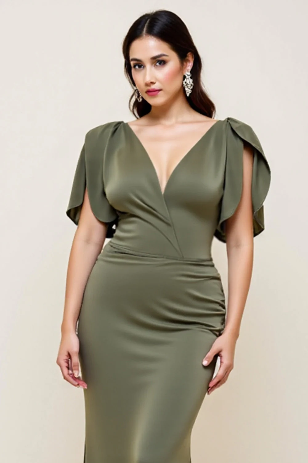 Oliwkowa Pochwa Długa Plus Size Sukienka Dla Matki Panny Młodej - Image 4