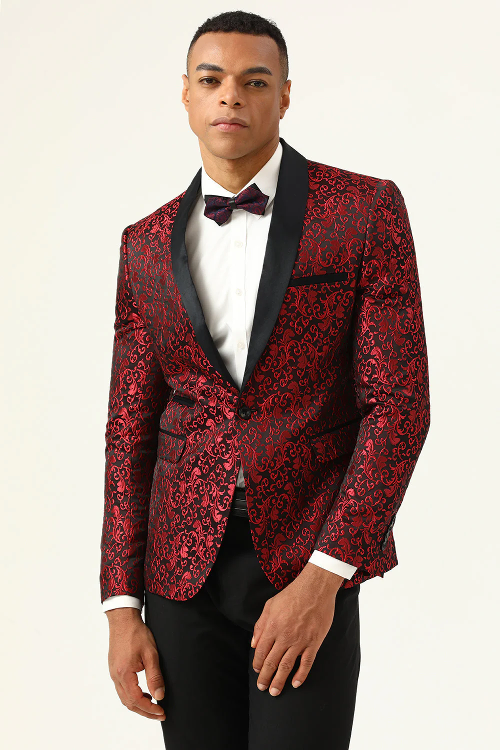 One Button Red Shawl Lapel Żakardowa marynarka męska na studniówkę - Image 4