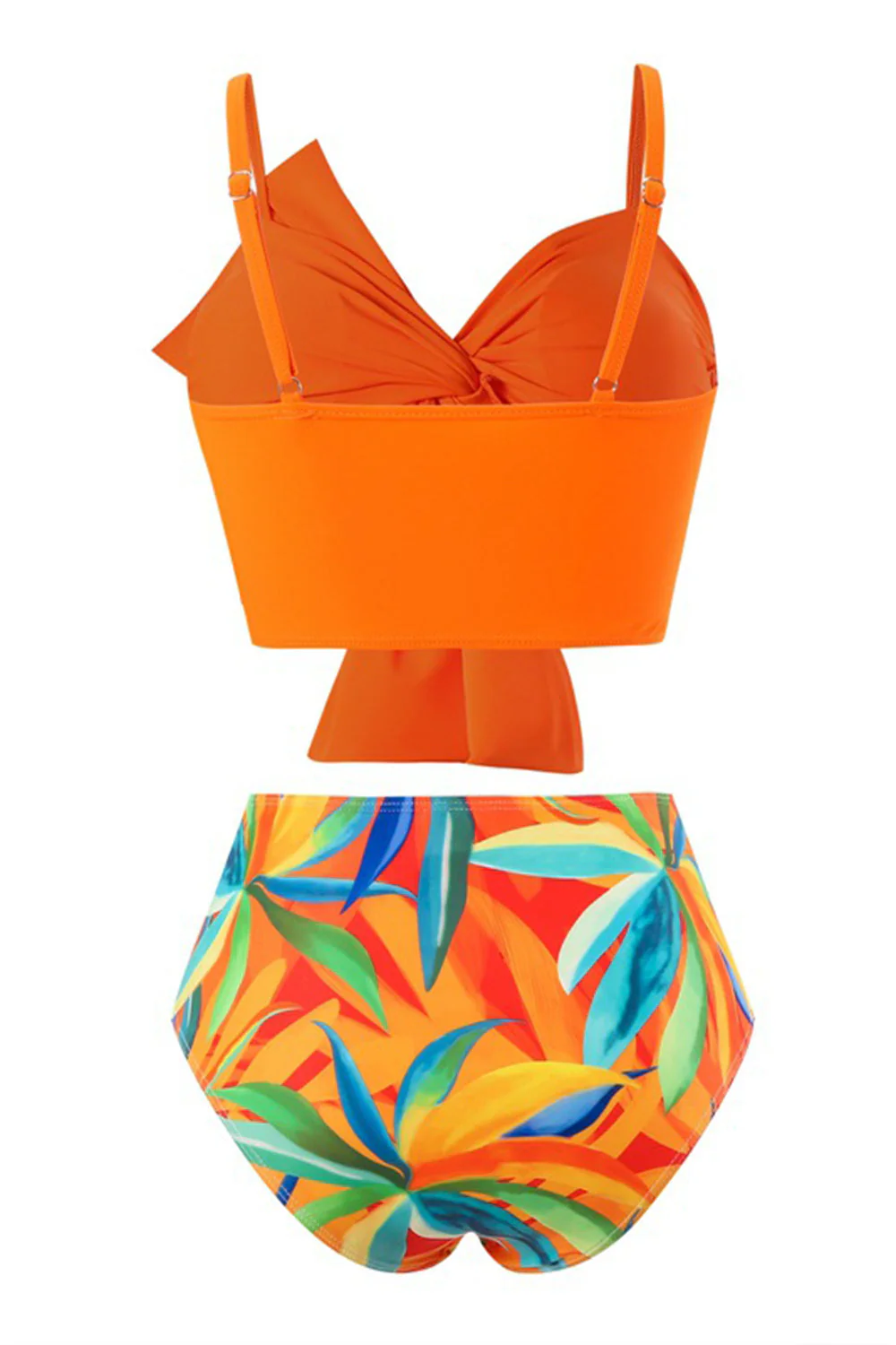 Pomarańczowa Plaża Wakacje Tropikalne rośliny Nadruk Przód Bikini Zestaw - Image 5