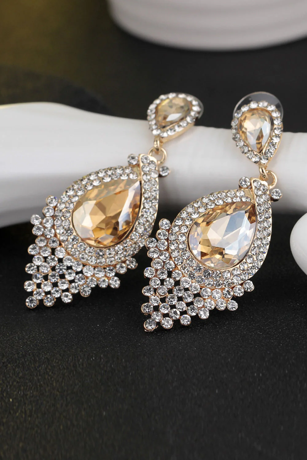 Panna Młoda Alloy Rhinestone Kolczyki w kształcie łzy szampana (1para) - Image 2