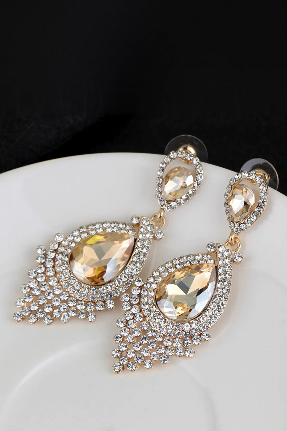 Panna Młoda Alloy Rhinestone Kolczyki w kształcie łzy szampana (1para) - Image 3