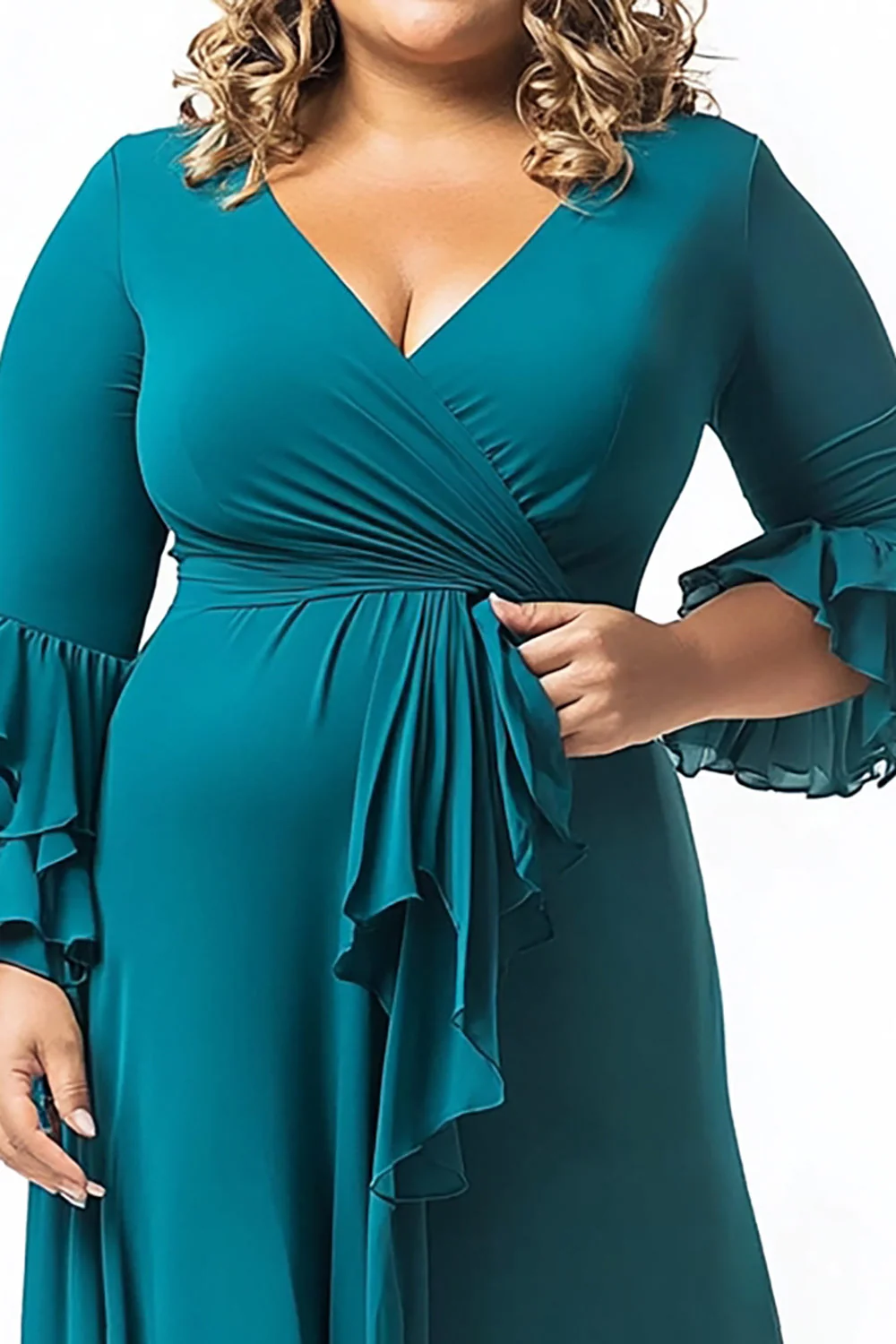 Plus Size Paw Szyfon Sukienki Na Wesele z Długie Rękawy - Image 2