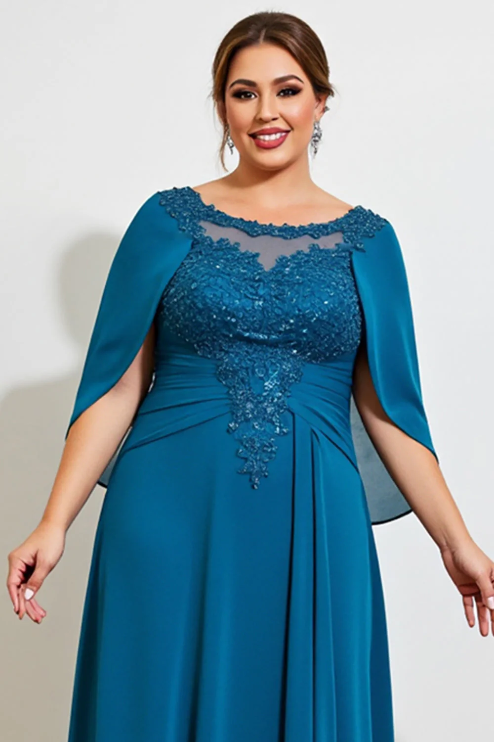 Paw Plus Size Kształcie Litery A Szyfon Długa Sukienki Na Wesele Dla Mamy z Koronki - Image 4