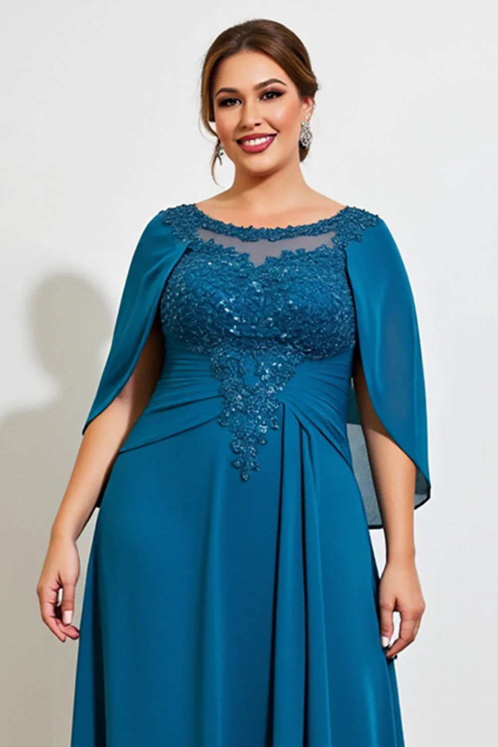 Paw Plus Size Kształcie Litery A Szyfon Długa Sukienki Na Wesele Dla Mamy z Koronki - Image 6