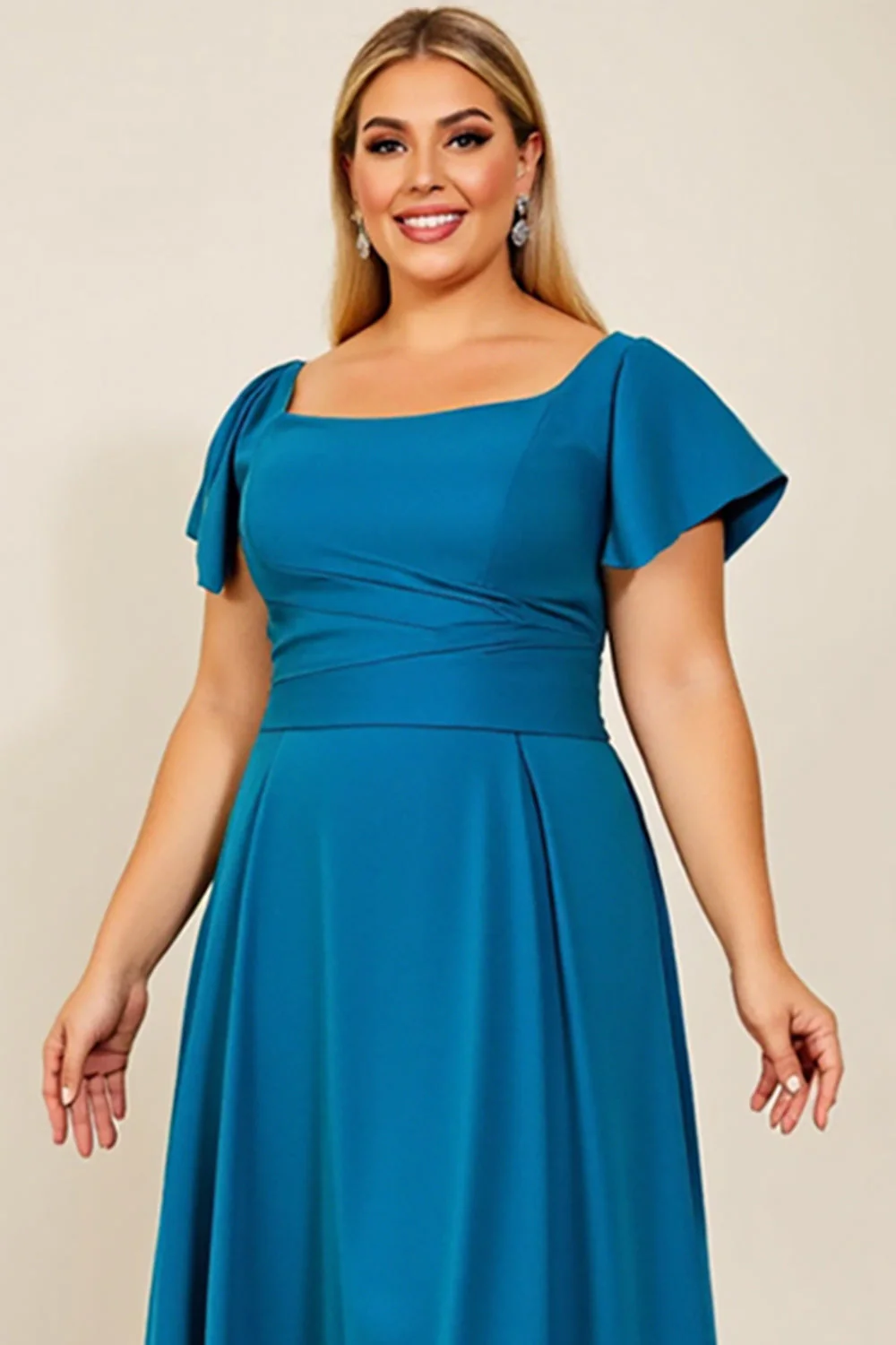 Paw Plus Size Satynowe Kształcie Litery A Długa Sukienka Na Wesele - Image 4