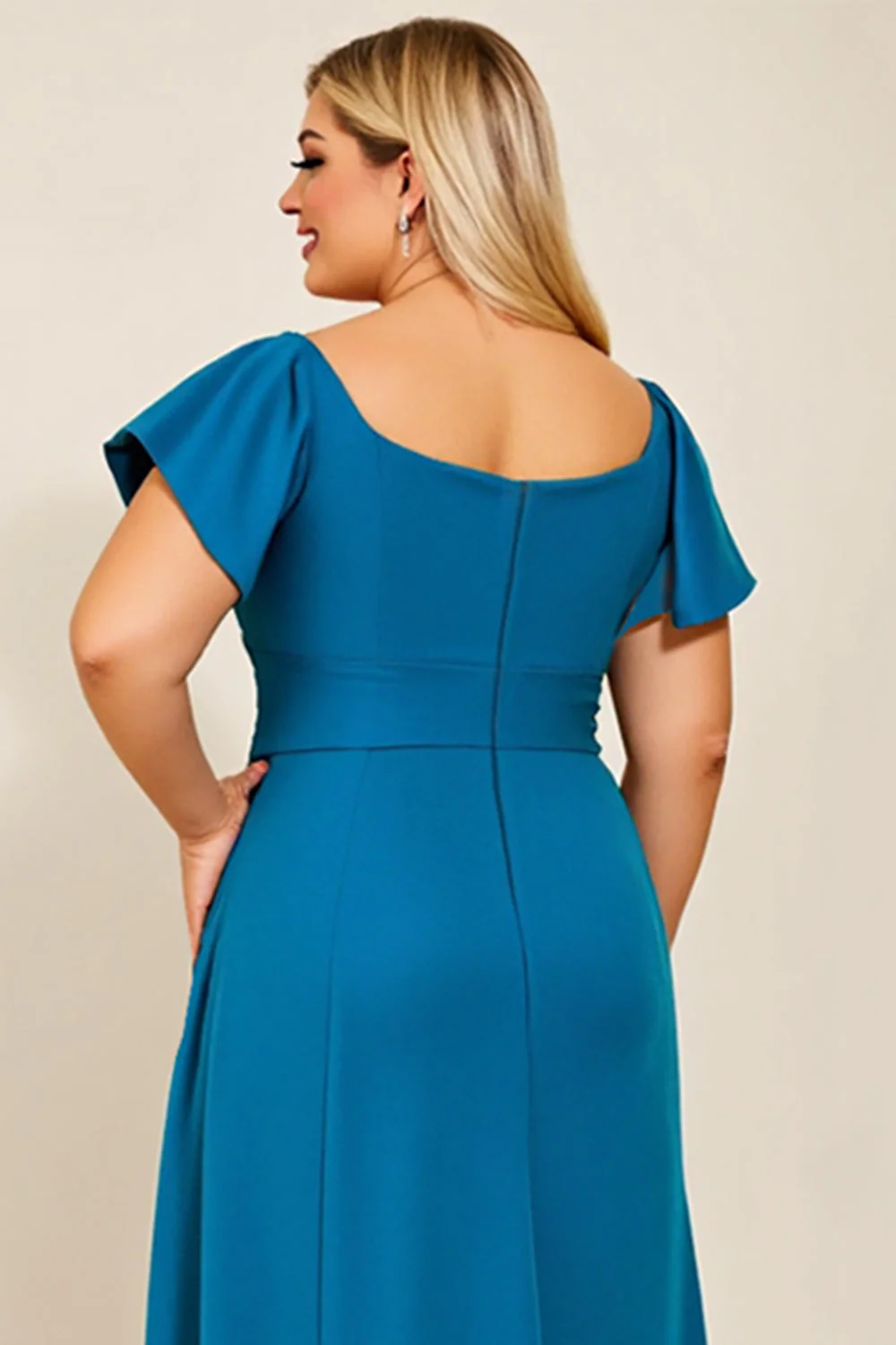Paw Plus Size Satynowe Kształcie Litery A Długa Sukienka Na Wesele - Image 5