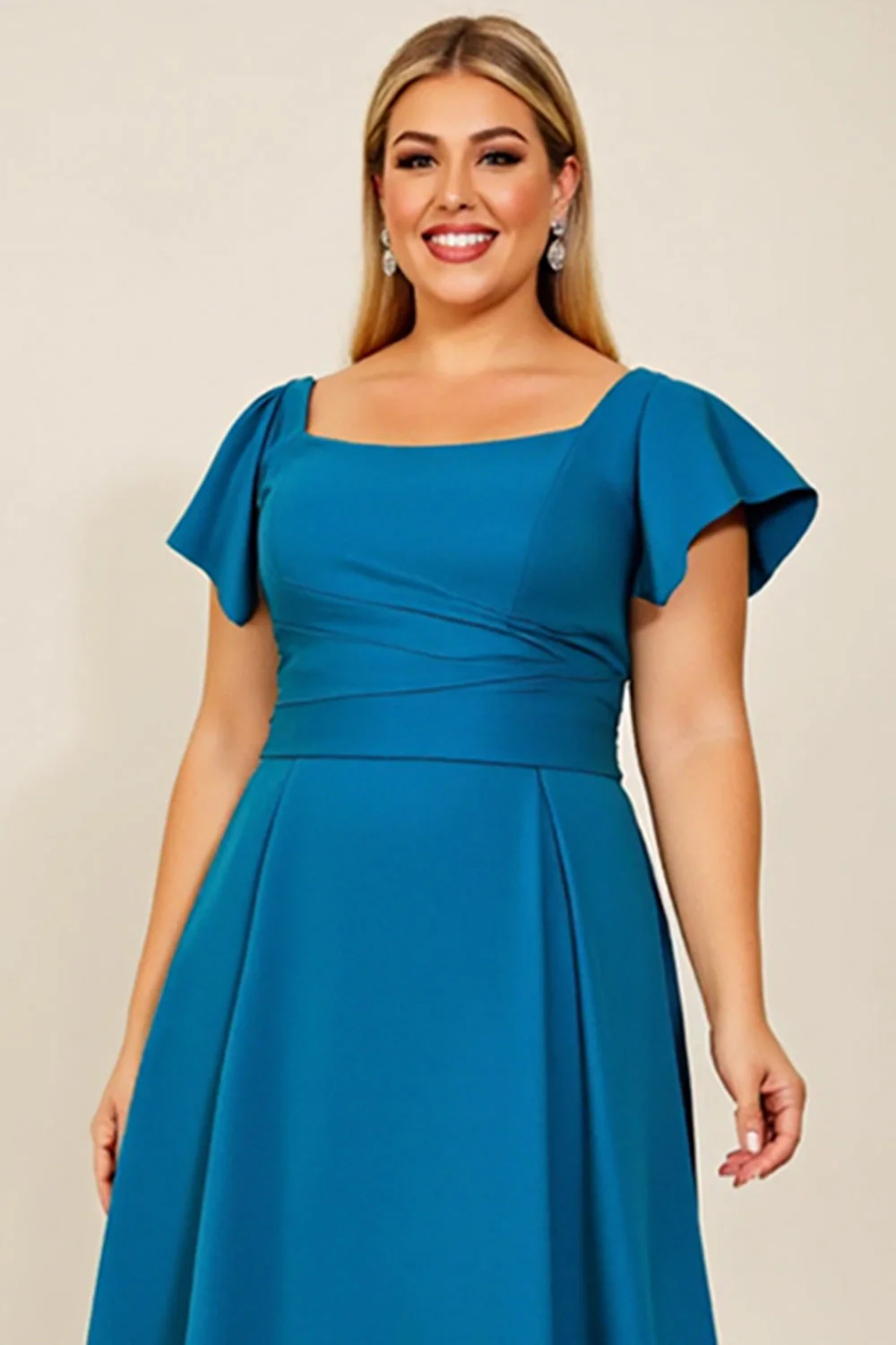 Paw Plus Size Satynowe Kształcie Litery A Długa Sukienka Na Wesele - Image 6