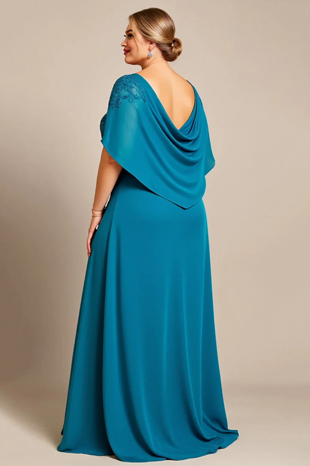 Paw Szyfon Plus Size Kształcie Litery A Długa Sukienka Na Wesele k z Koronki - Image 2