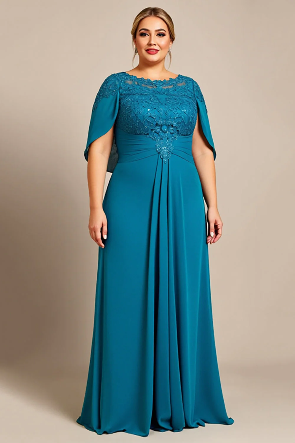 Paw Szyfon Plus Size Kształcie Litery A Długa Sukienka Na Wesele k z Koronki - Image 3