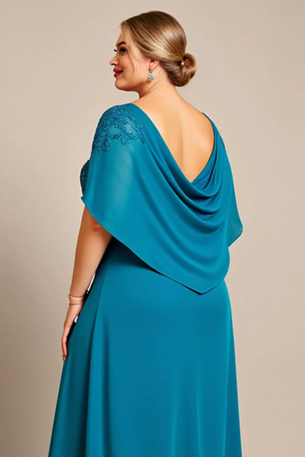 Paw Szyfon Plus Size Kształcie Litery A Długa Sukienka Na Wesele k z Koronki - Image 5